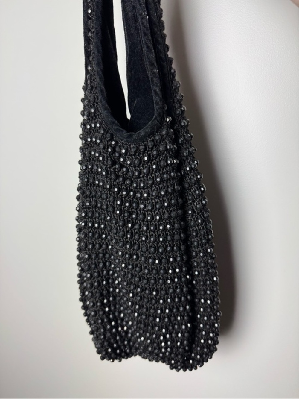 Vintage Express Black Beaded Shoulder Bag - Stylish Evening Tote